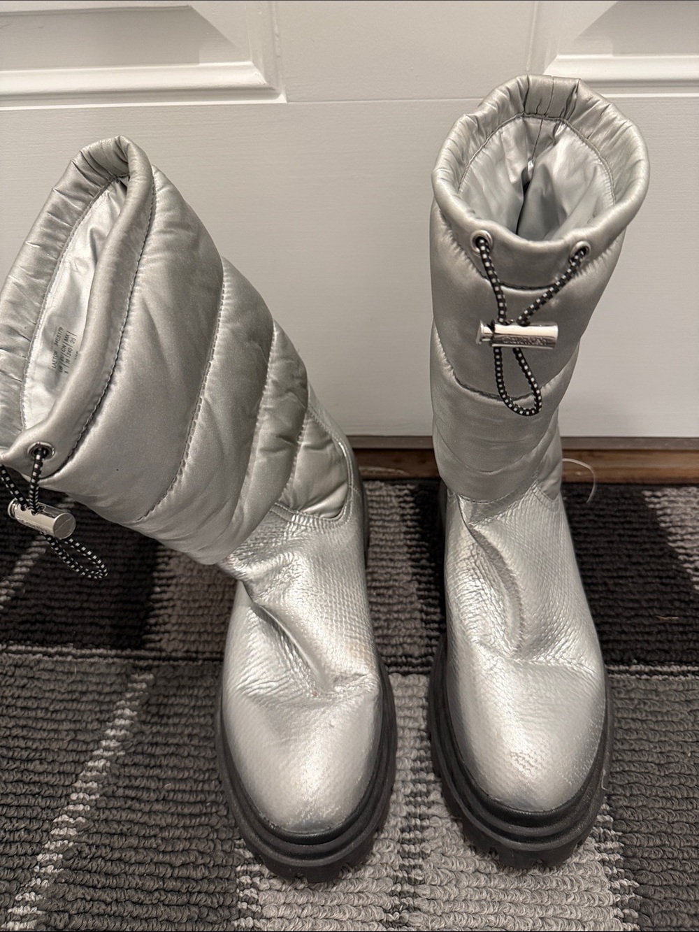 Calvin Klein Metallic Silver Puffer Winter Boots
